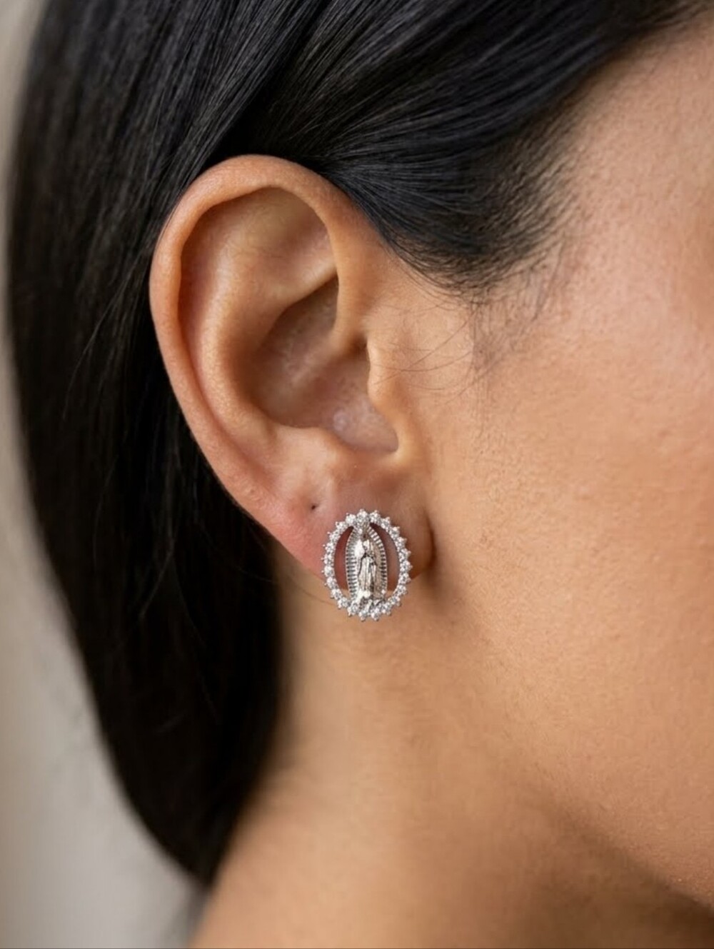 New Crystal Virgin Mary Stud Earrings, Religious Earrings